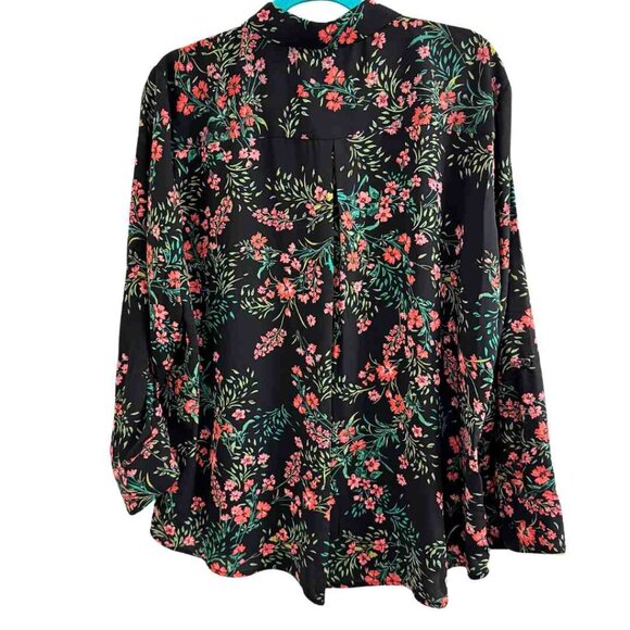 Olivia Black/Red/Green Floral Print Tunic Length Blouse, Sz XLP - Picture 2 of 5